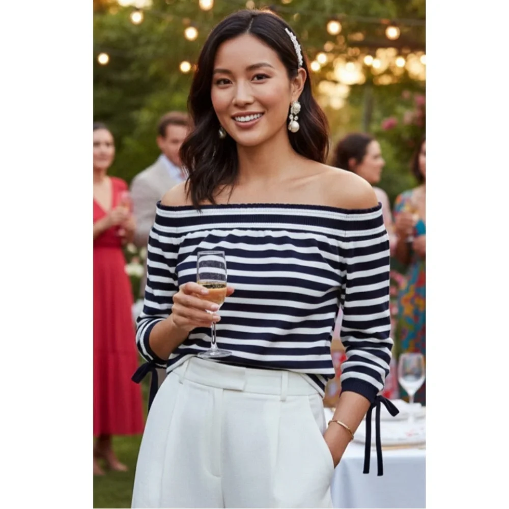 NWT J. Crew Striped Off Shoulder Top